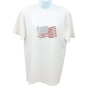 Jerzees Embellished American Flag White T-shirt